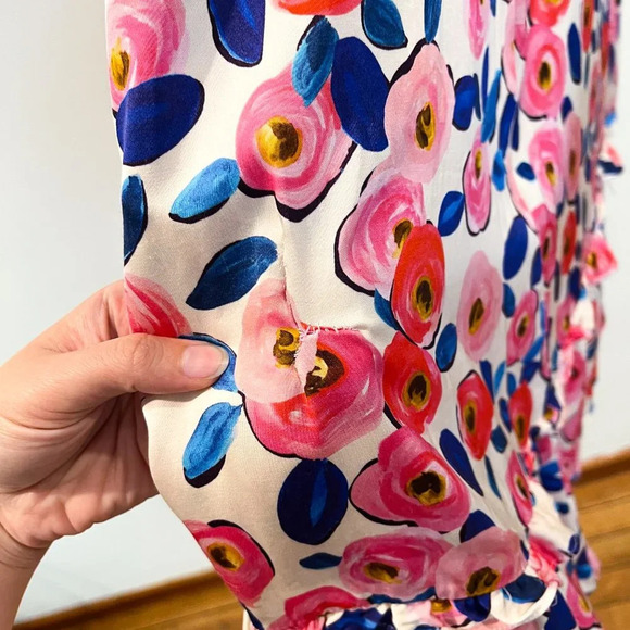 For Love & Lemons Colorful Floral Rose Print Romantic V Neck Ruffled Maxi Dress - Picture 10 of 13